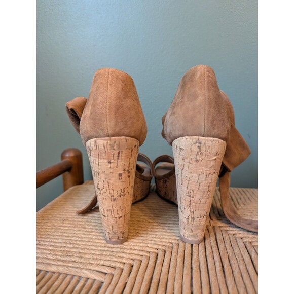Saks Fifth Avenue Women Brown Suede Leather Wedge Sandals Sz 7 Boho Festival Lux - Picture 5 of 7